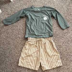 Sunshine Graphic Rash Guard and Striped Shorts Set